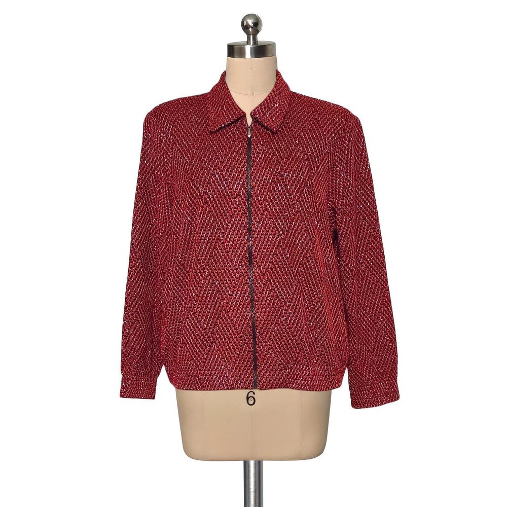 Vintage  80's 90's ALFRED DUNNER Golden Girls Red Gold Sparkle Jacket 14 Petite